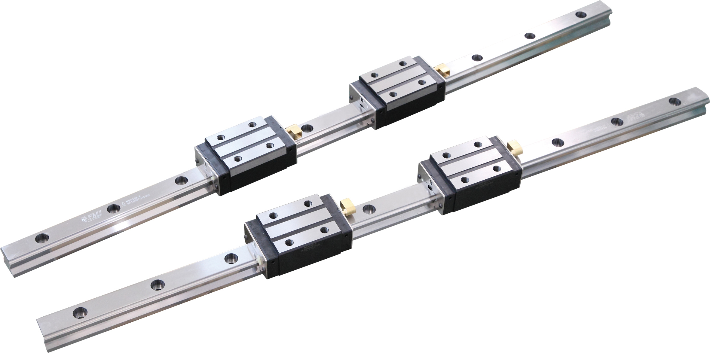 高剛性、高精度、高速度的進口臺灣上銀或銀泰P級線性滑軌，C3精密滾珠絲桿，專用日本NSK/德國FAG絲桿軸承。